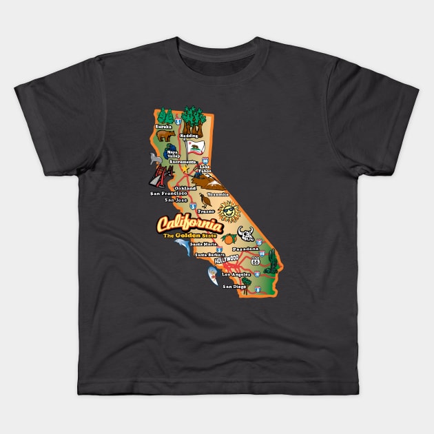 Vintage California State Map Kids T-Shirt by Slightly Unhinged